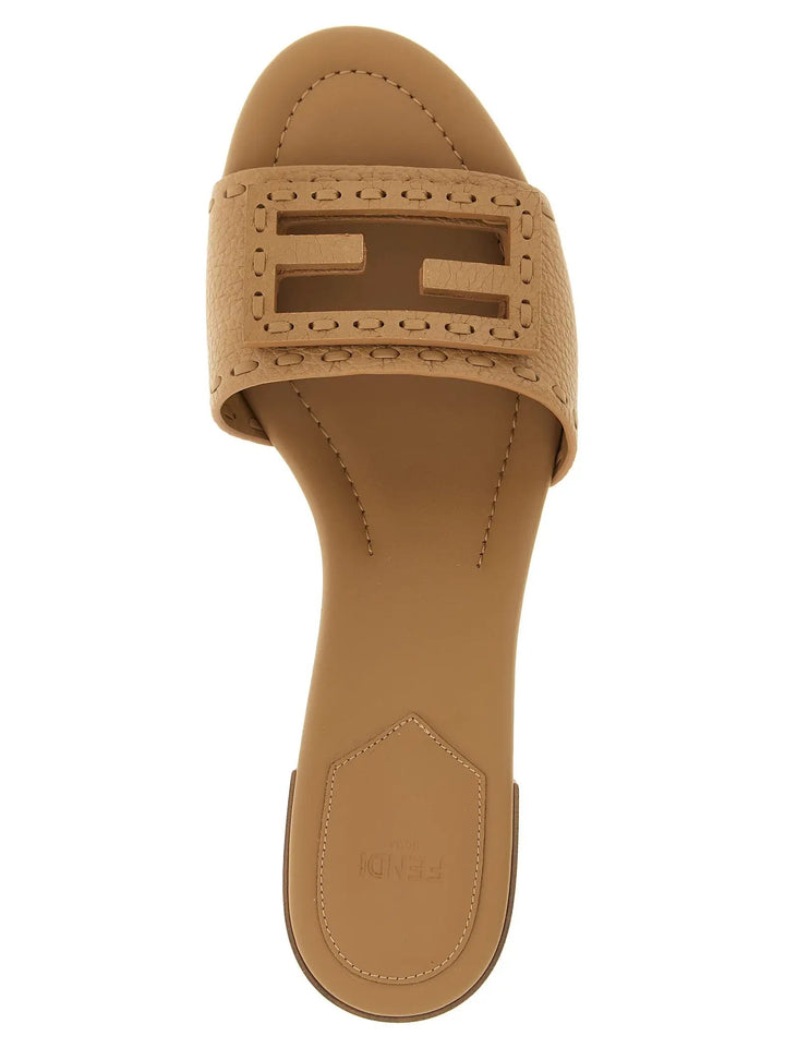 Fendi Sample Sale | Fendi Beige Calfskin Flat Sandals - | Designer outlet