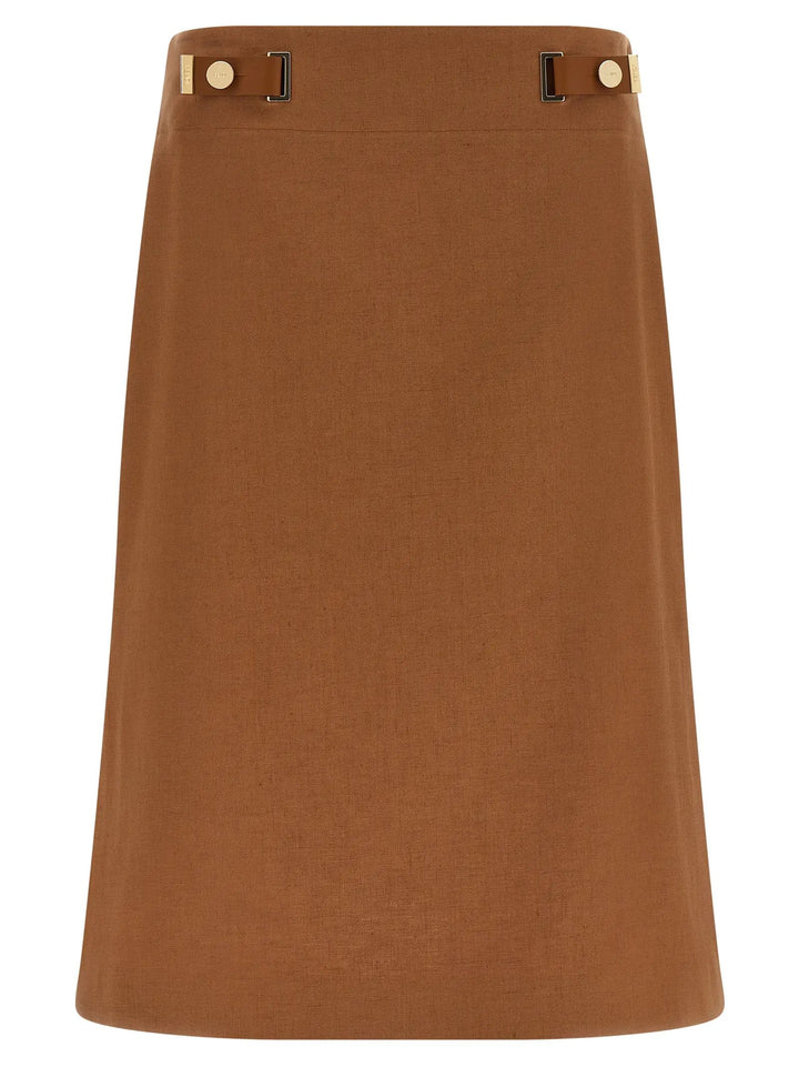 Fendi Sample Sale | Fendi Brown Linen Midi Skirt - | Designer outlet
