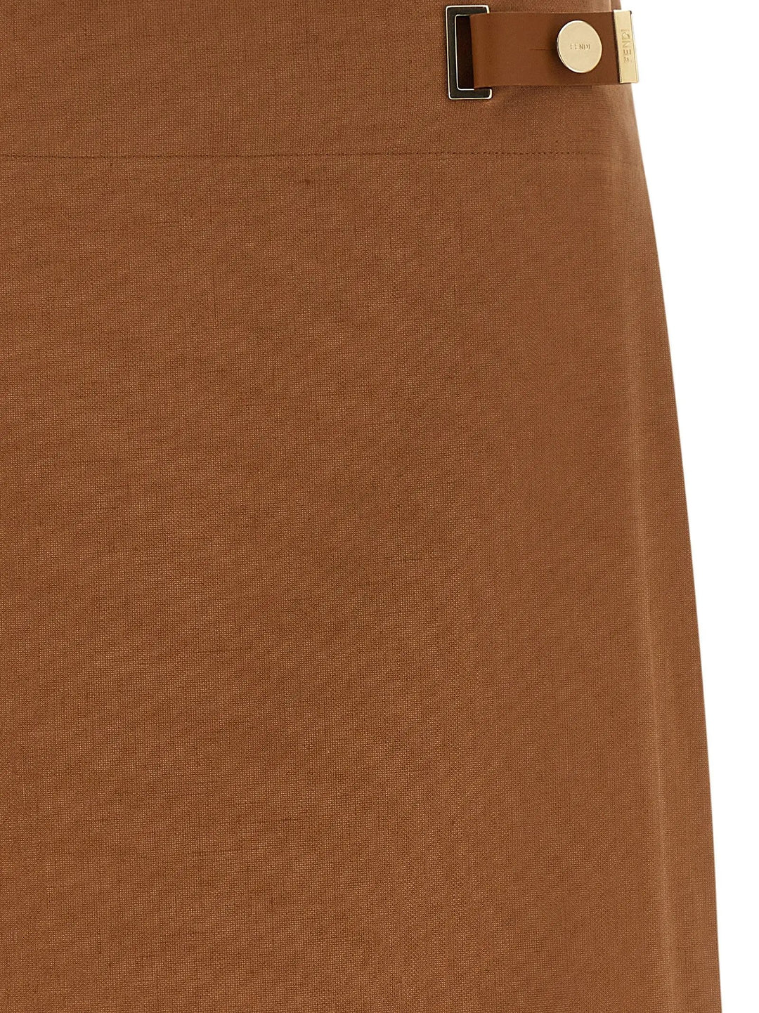 Fendi Sample Sale | Fendi Brown Linen Midi Skirt - | Designer outlet