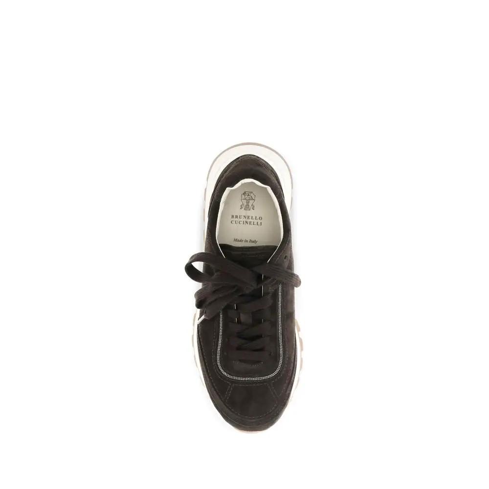 Brunello Cucinelli Sample Sale | Brunello Cucinelli Brown Suede Leather Low Top Sneakers - | Designer outlet
