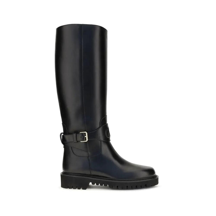 Valentino Garavani Sample Sale | Valentino Garavani Black Calf Leather Bos Taurus Flat Boots - | Designer outlet
