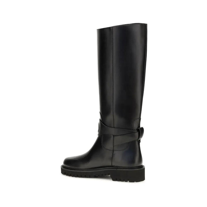 Valentino Garavani Sample Sale | Valentino Garavani Black Calf Leather Bos Taurus Flat Boots - | Designer outlet