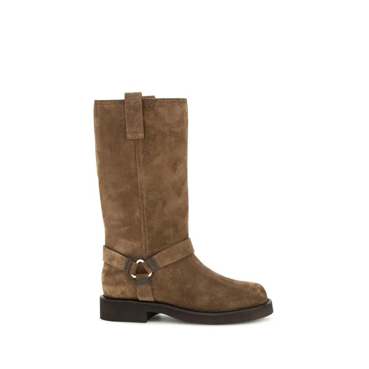 Brunello Cucinelli Sample Sale | Brunello Cucinelli Brown Calf Leather Bos Taurus Flat Boots - | Designer outlet