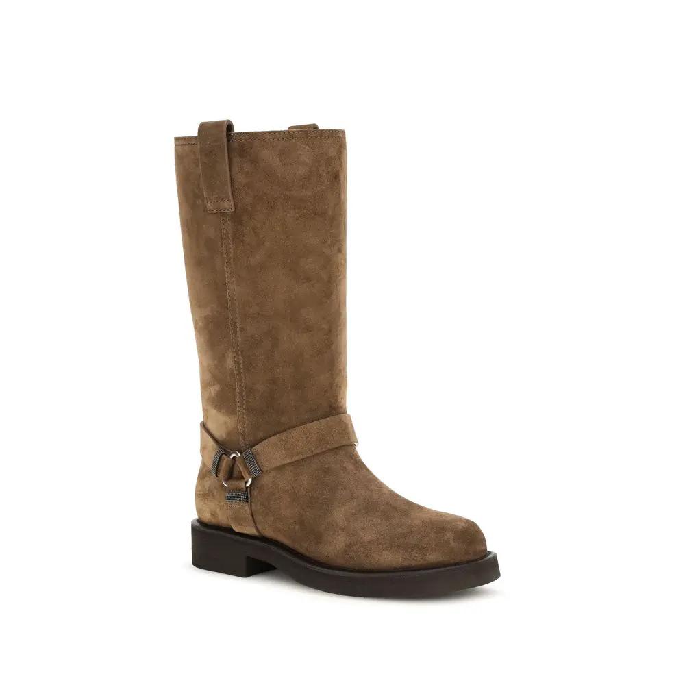 Brunello Cucinelli Sample Sale | Brunello Cucinelli Brown Calf Leather Bos Taurus Flat Boots - | Designer outlet