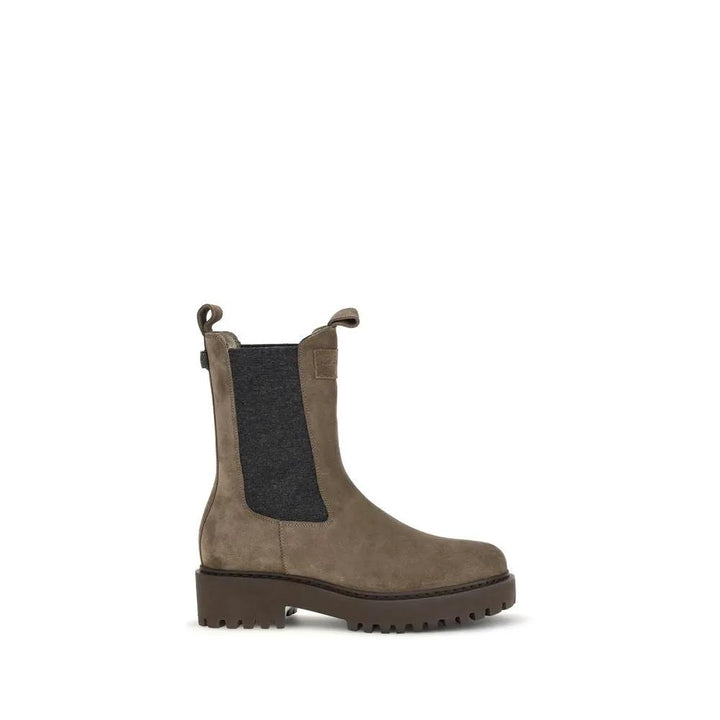 Brunello Cucinelli Sample Sale | Brunello Cucinelli Brown Calf Leather Bos Taurus Ankle Boots - | Designer outlet