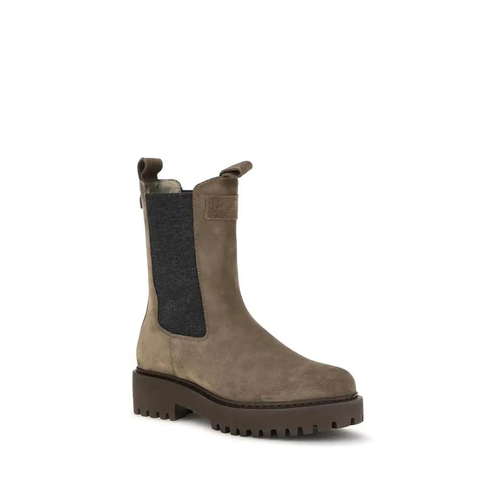 Brunello Cucinelli Sample Sale | Brunello Cucinelli Brown Calf Leather Bos Taurus Ankle Boots - | Designer outlet