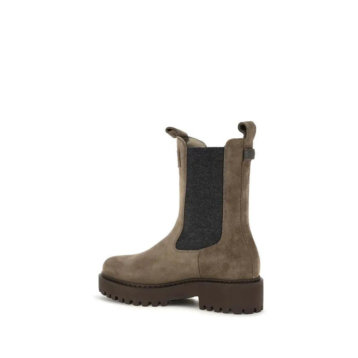Brunello Cucinelli Sample Sale | Brunello Cucinelli Brown Calf Leather Bos Taurus Ankle Boots - | Designer outlet