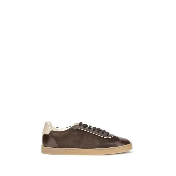 Brunello Cucinelli Sample Sale | Brunello Cucinelli Brown Calf Leather Bos Taurus Low Top Sneakers - | Designer outlet