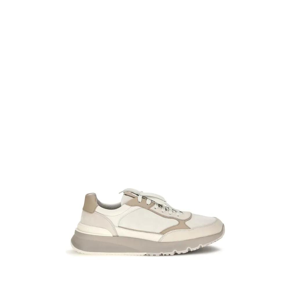 Brunello Cucinelli Sample Sale | Brunello Cucinelli Beige Calf Leather Bos Taurus Athletic Sneakers - | Designer outlet