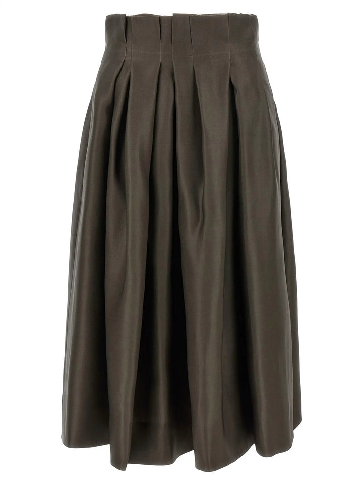 Khaite Brown Silk Midi Skirt