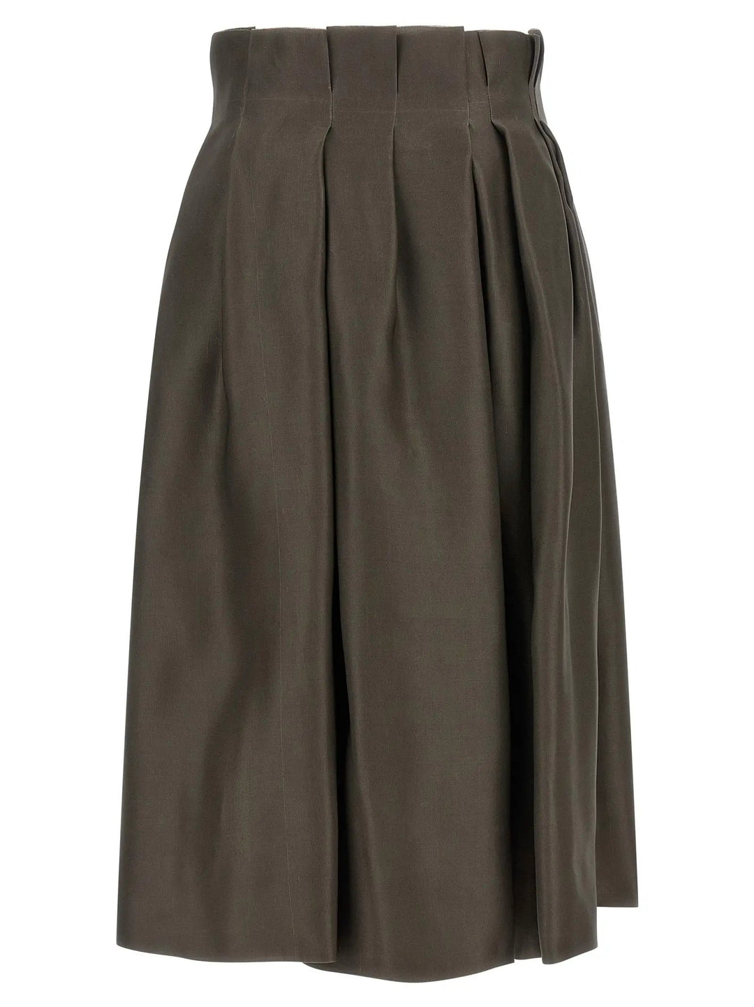 Khaite Brown Silk Midi Skirt