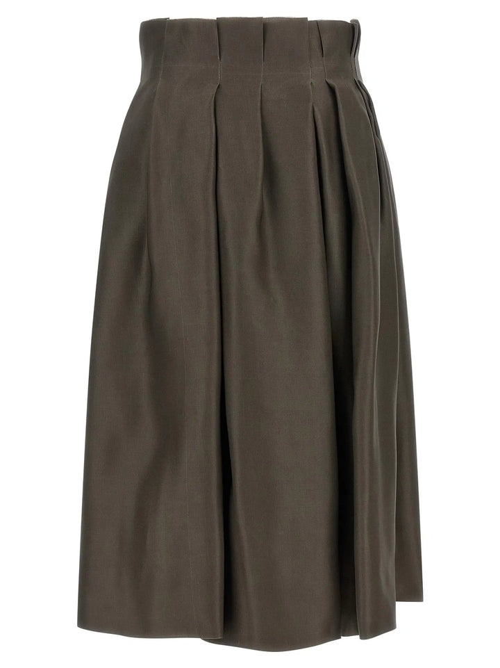 Khaite Brown Silk Midi Skirt