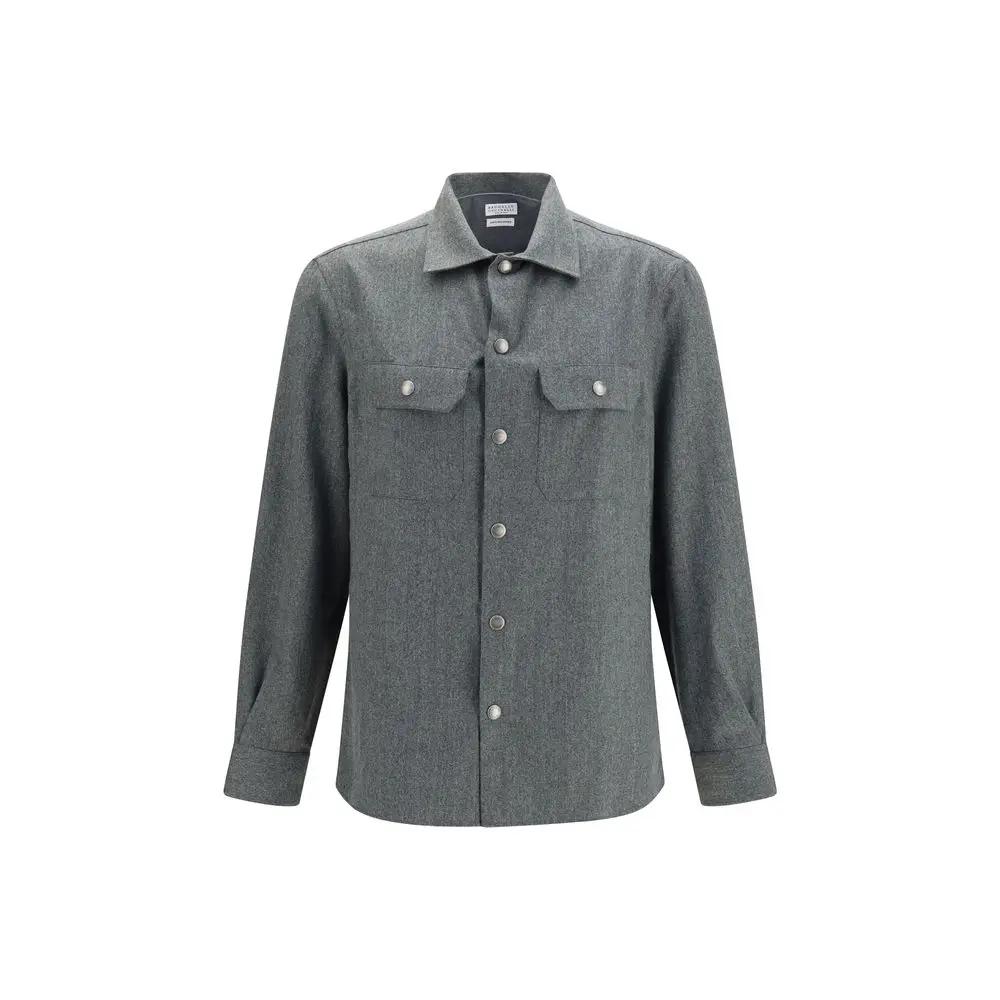 Brunello Cucinelli Sample Sale | Brunello Cucinelli Gray Wool Oves Aries Dress Shirt - | Designer outlet