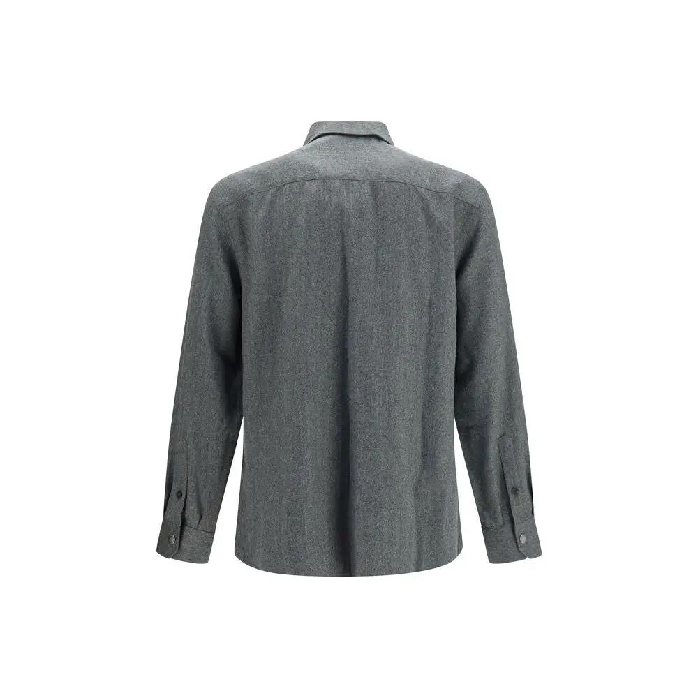 Brunello Cucinelli Sample Sale | Brunello Cucinelli Gray Wool Oves Aries Dress Shirt - | Designer outlet