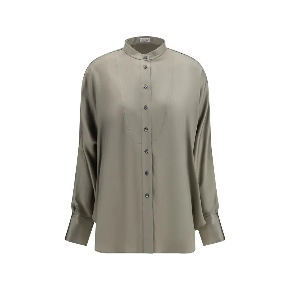 Brunello Cucinelli Sample Sale | Brunello Cucinelli Bicolor Silk Shirt - | Designer outlet