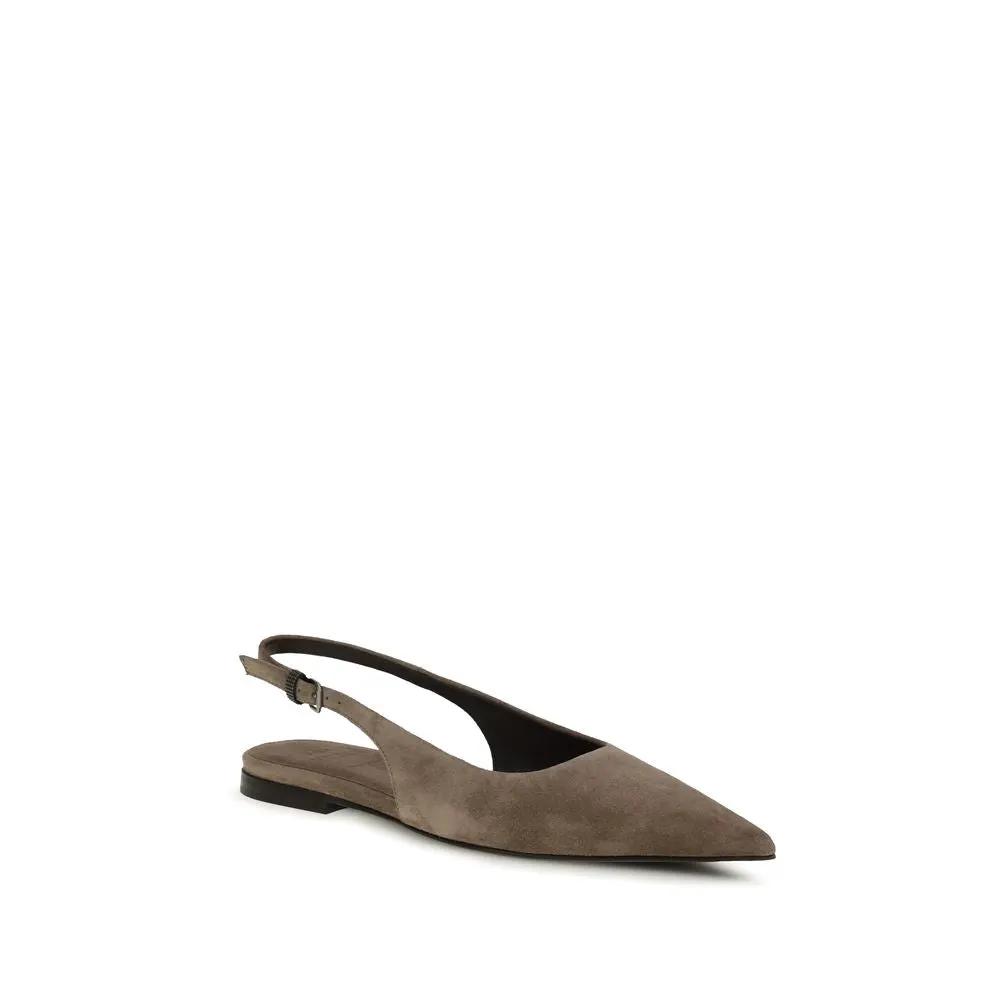 Brunello Cucinelli Sample Sale | Brunello Cucinelli Brown Calf Leather Bos Taurus Ballet Flats - | Designer outlet