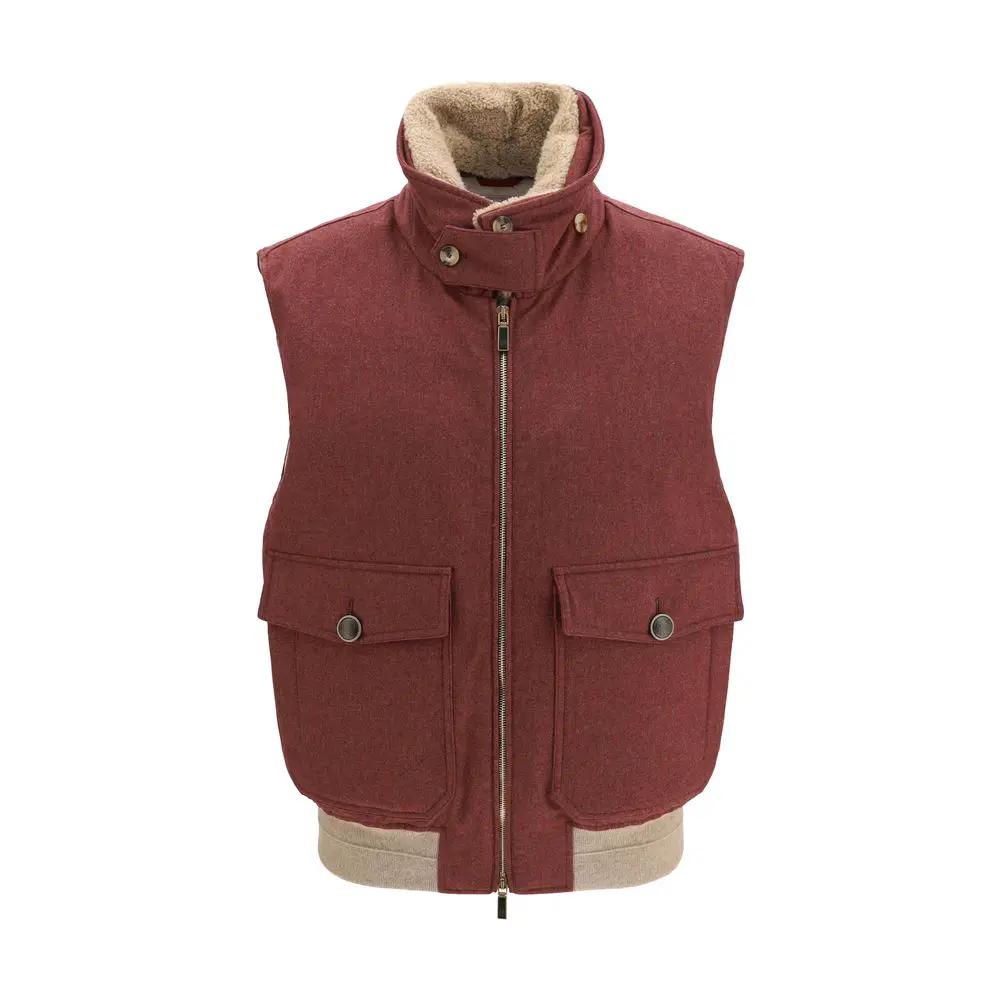 Brunello Cucinelli Bordeaux Wool Sleeveless Jacket