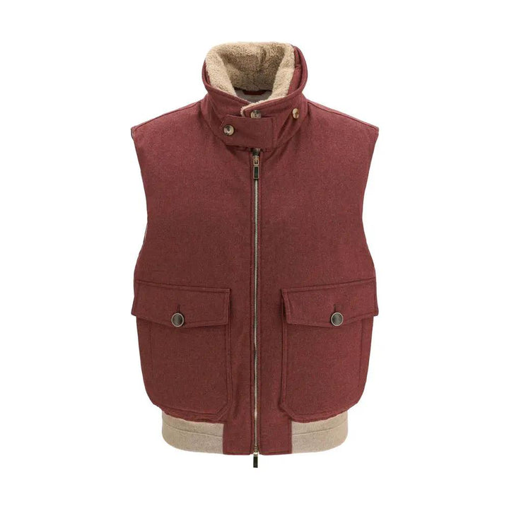 Brunello Cucinelli Bordeaux Wool Sleeveless Jacket