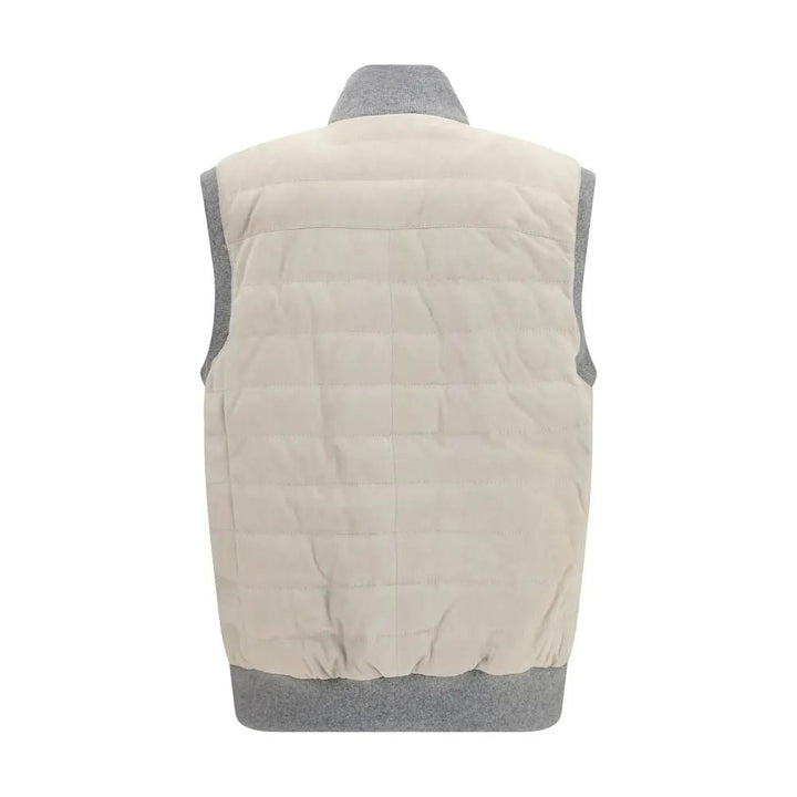 Brunello Cucinelli Beige Calf Leather Bos Taurus Sleeveless Jacket