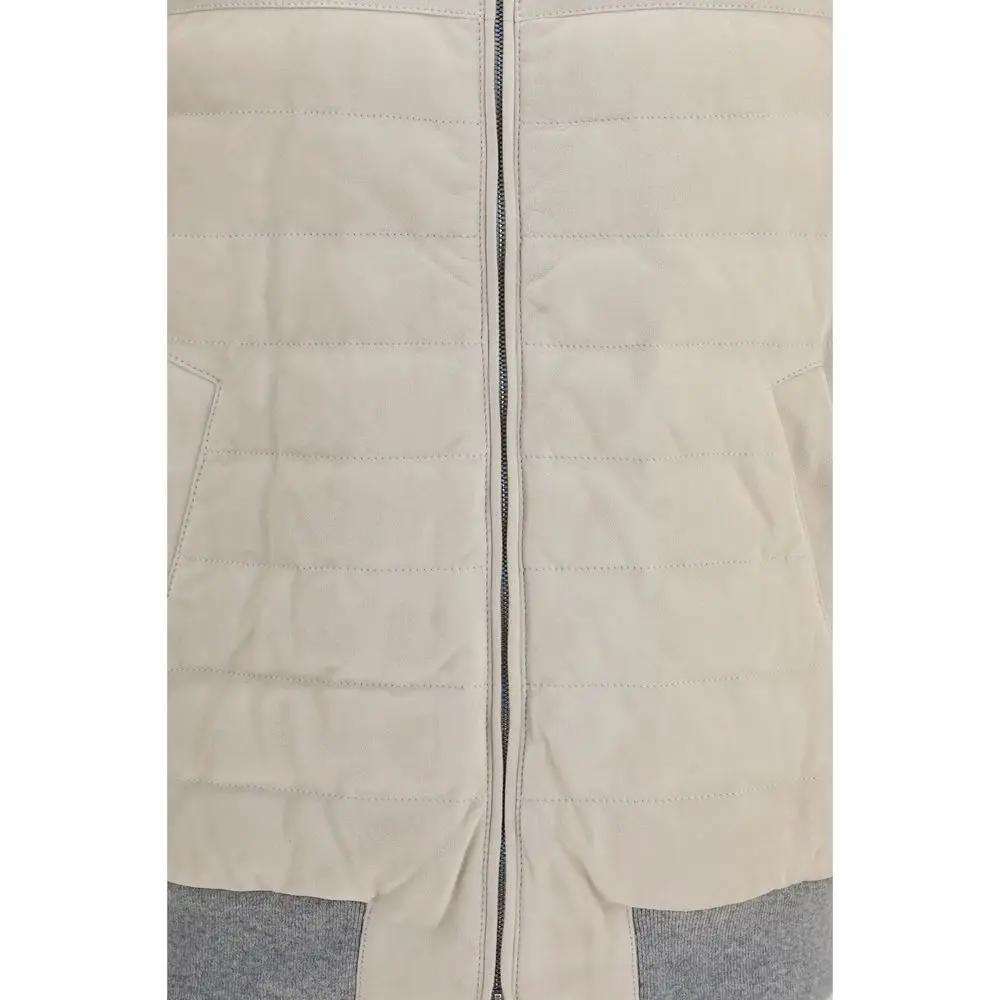 Brunello Cucinelli Beige Calf Leather Bos Taurus Sleeveless Jacket