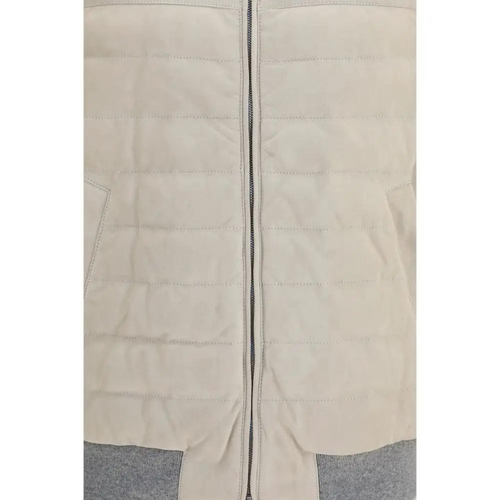 Brunello Cucinelli Beige Calf Leather Bos Taurus Sleeveless Jacket
