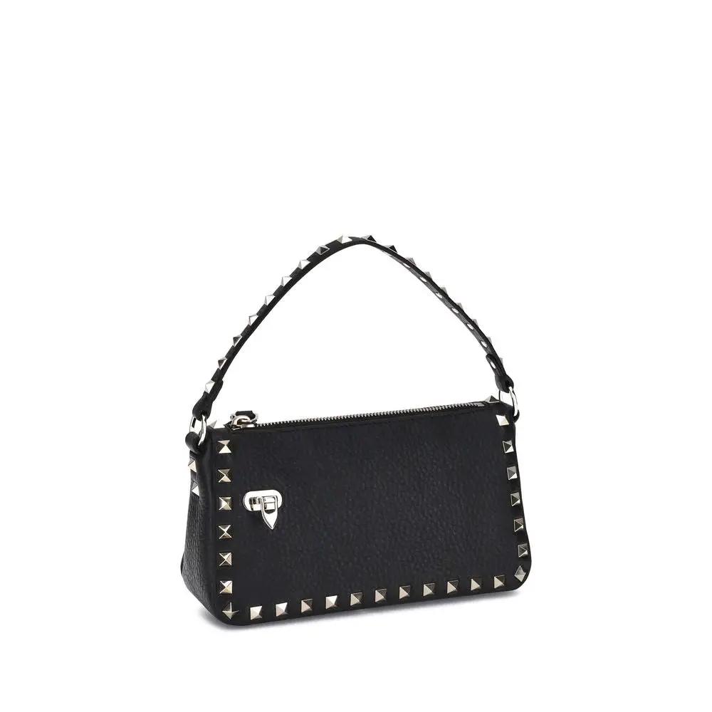 Valentino Garavani Black Calf Leather Bos Taurus Shoulder Bag