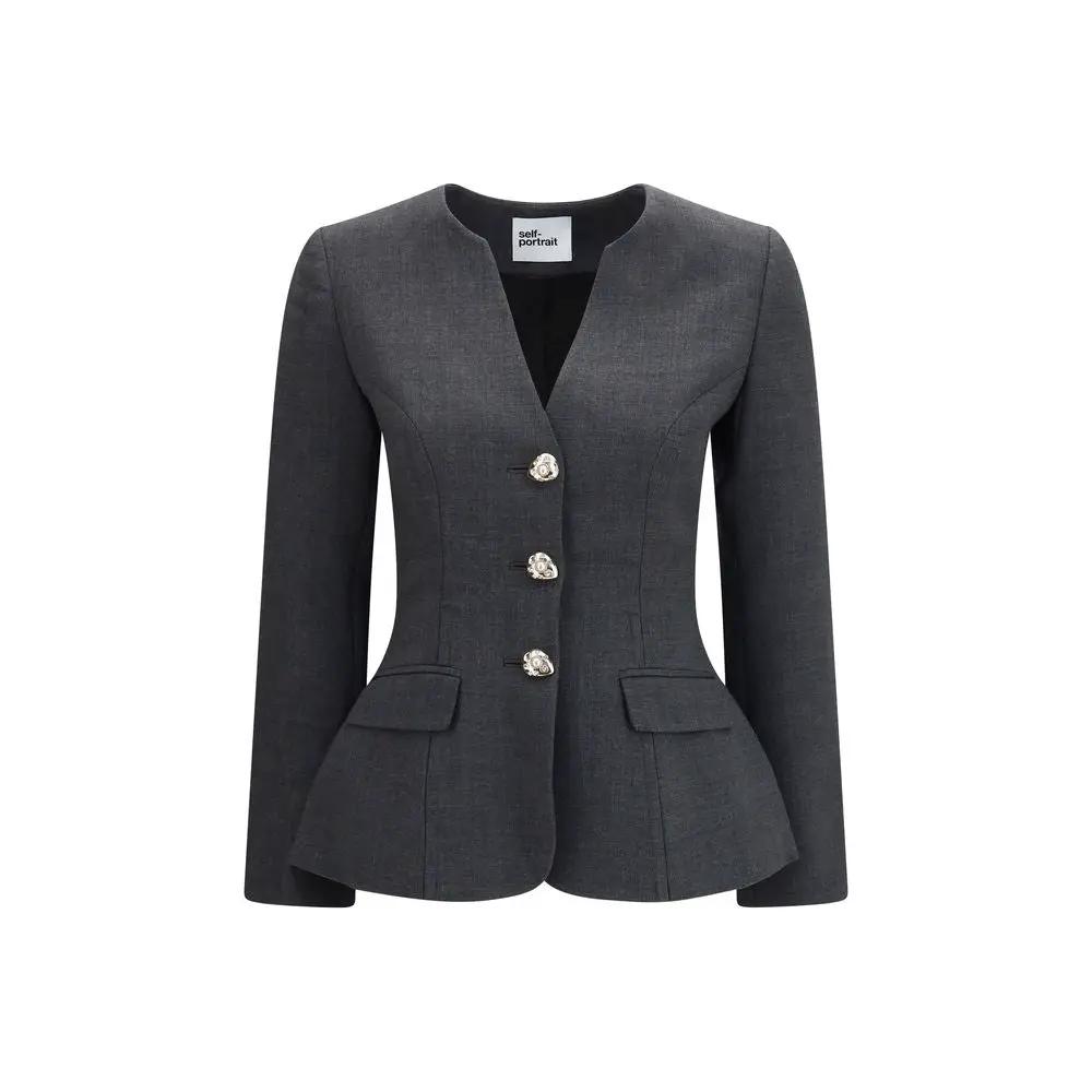 Self-Portrait Gray Polyester Full-Length Jacket