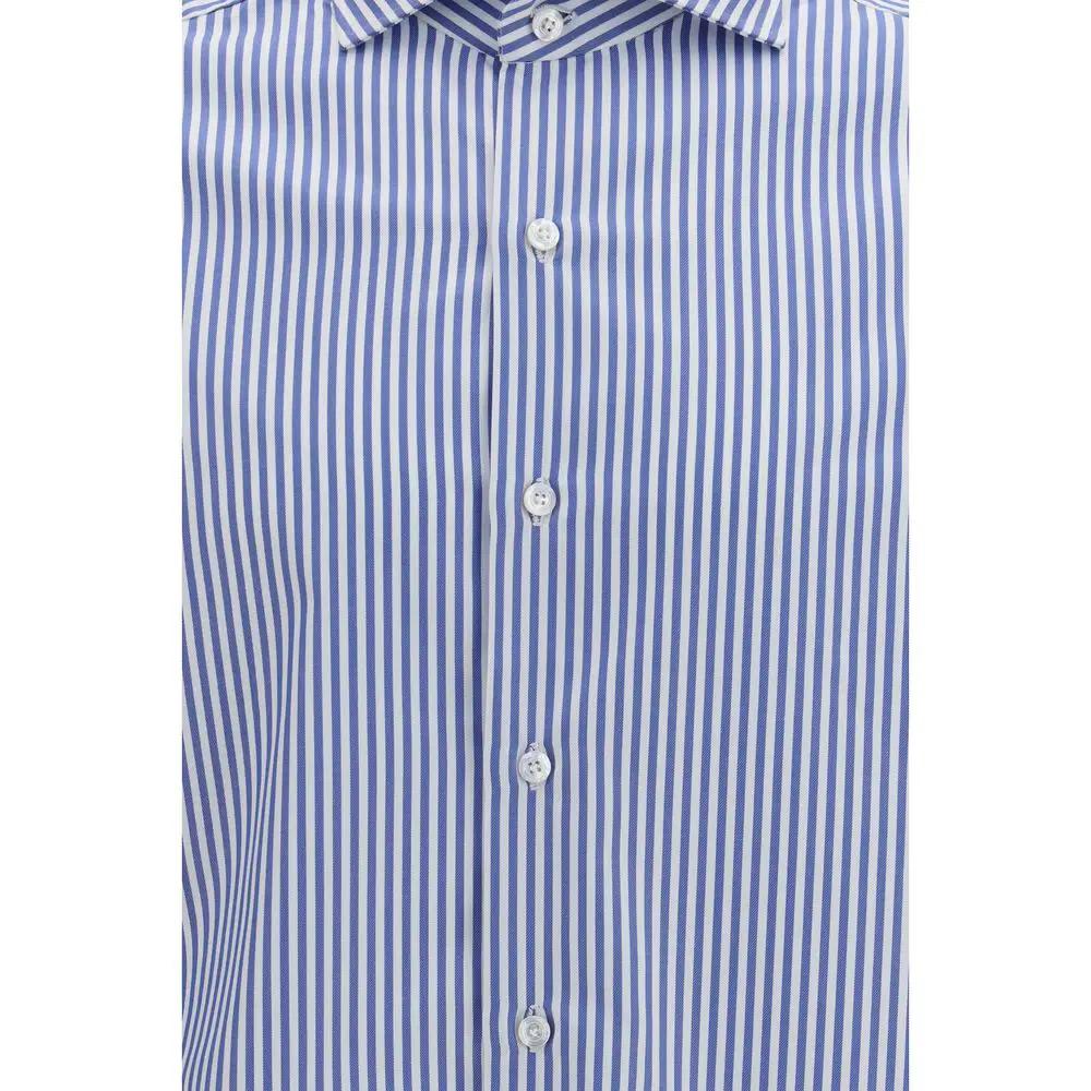 Finamore Blue Cotton Pattern Shirt