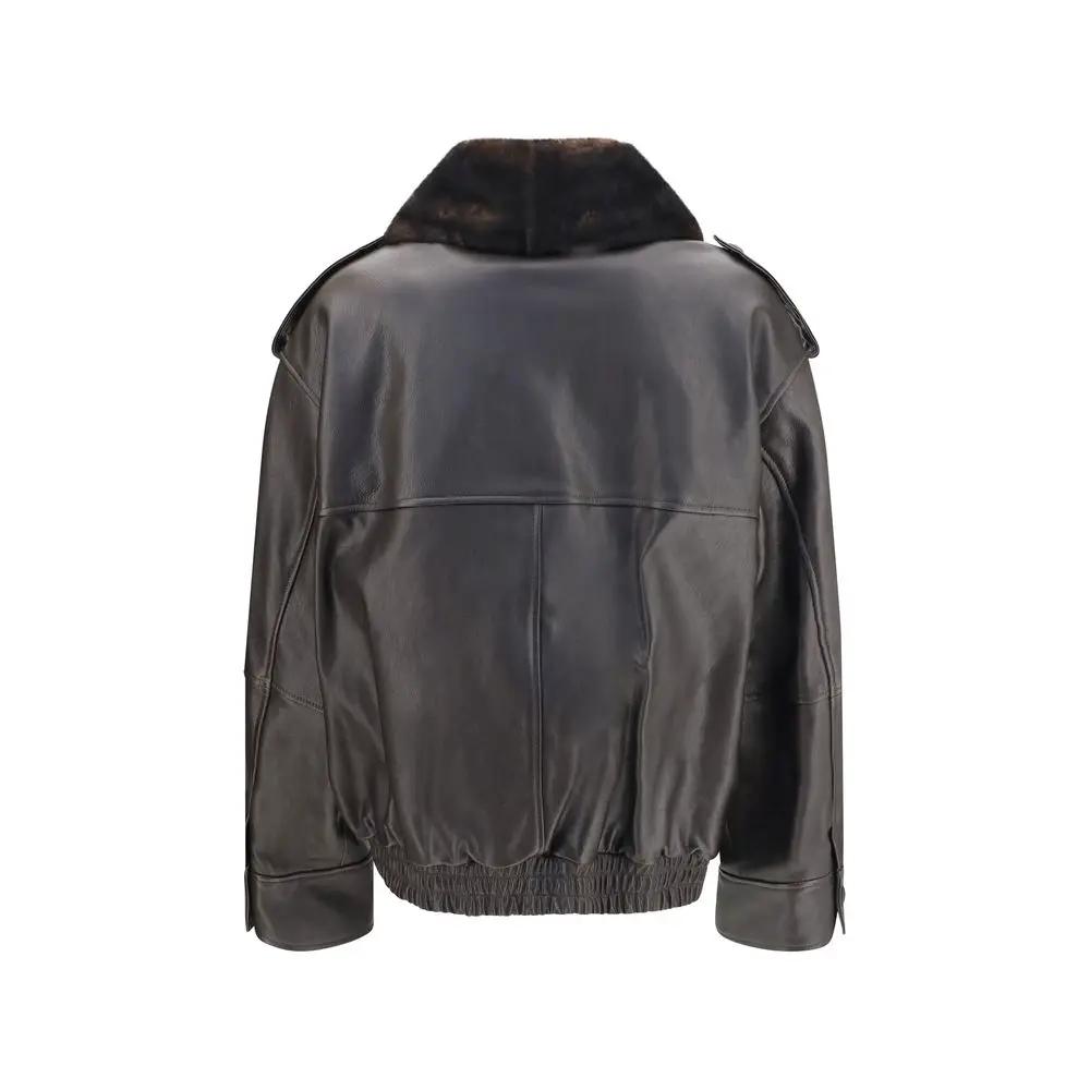 Loulou De Saison Sample Sale | Loulou De Saison Brown Calf Leather Bos Taurus Bomber - | Designer outlet