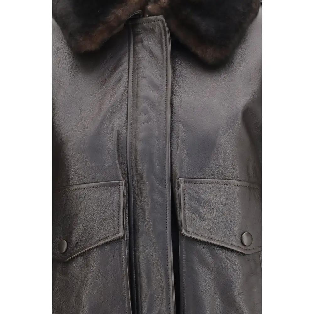 Loulou De Saison Brown Calf Leather Bos Taurus Bomber