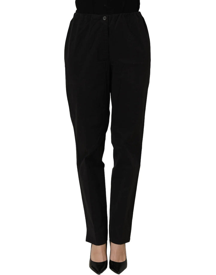 QL2 Black High-Waisted Straight Chino Women Trouser Pants