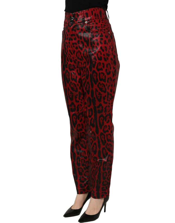 Dolce &amp; Gabbana Red Leopard Cotton 5 Pockets Trouser Jeans