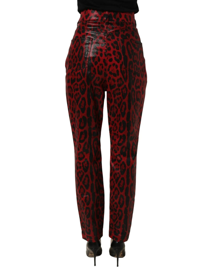 Dolce &amp; Gabbana Red Leopard Cotton 5 Pockets Trouser Jeans