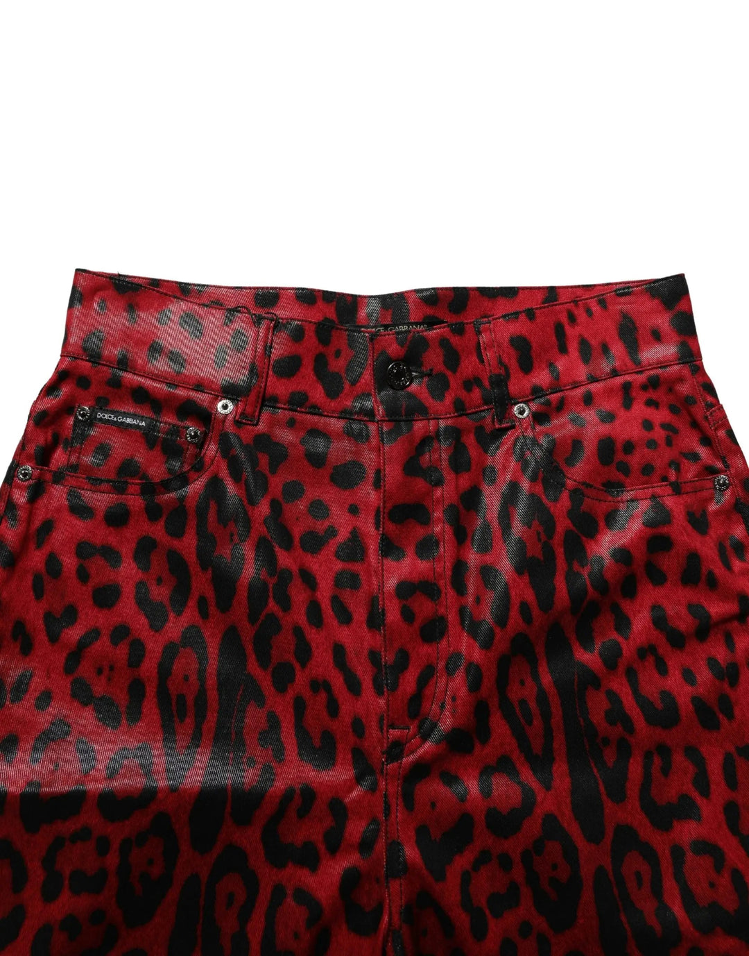 Dolce &amp; Gabbana Red Leopard Cotton 5 Pockets Trouser Jeans