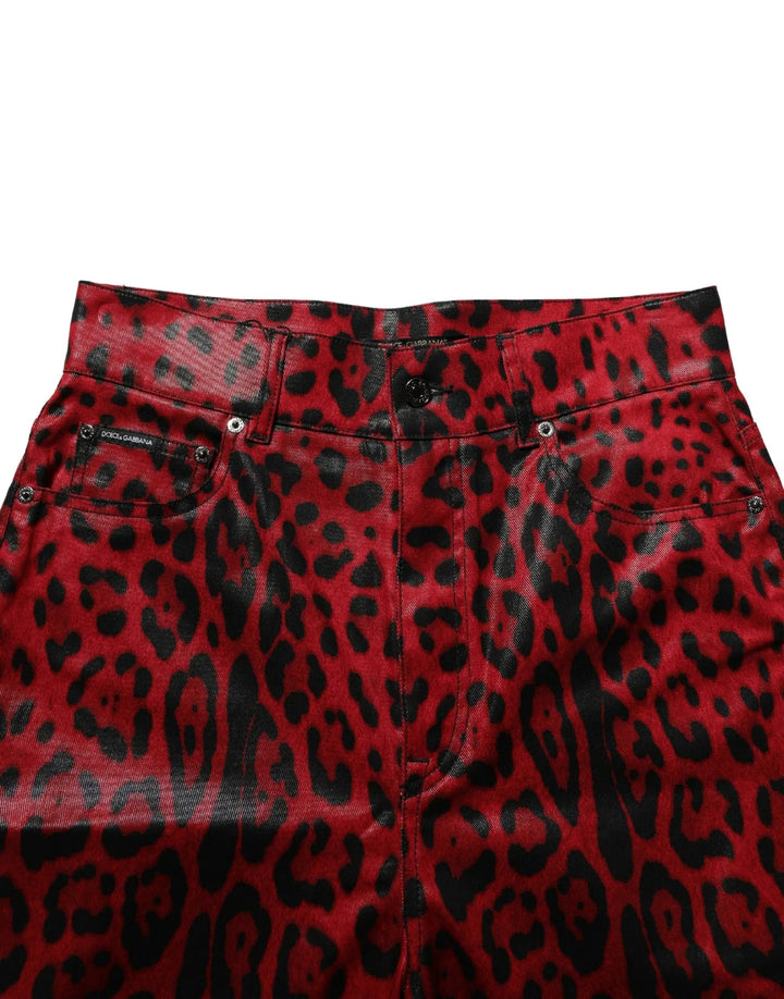 Dolce &amp; Gabbana Red Leopard Cotton 5 Pockets Trouser Jeans