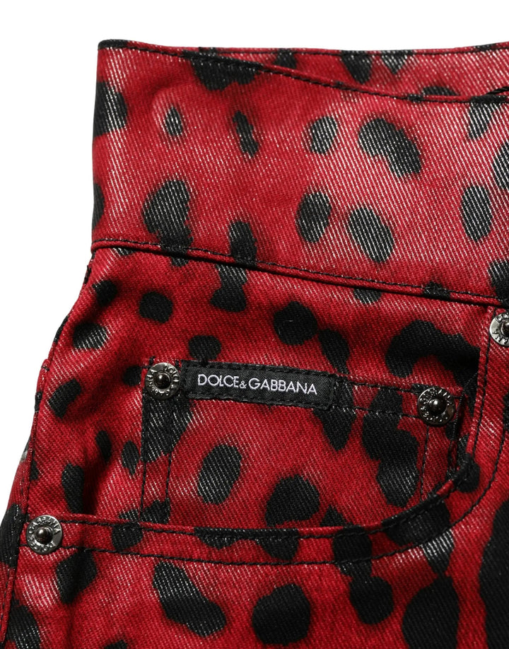 Dolce &amp; Gabbana Red Leopard Cotton 5 Pockets Trouser Jeans