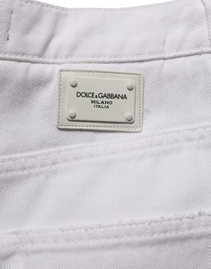 Dolce &amp; Gabbana White Cotton Stretch Wide Leg Denim Jeans