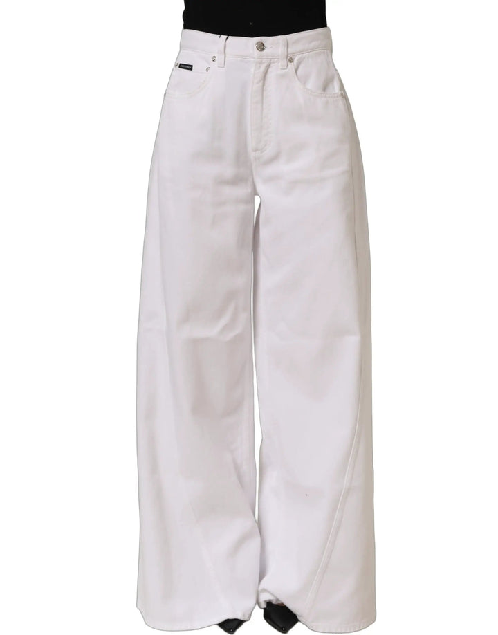 Dolce &amp; Gabbana White Cotton Stretch Wide Leg Denim Jeans