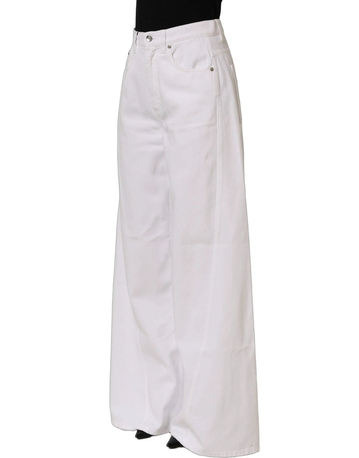 Dolce &amp; Gabbana White Cotton Stretch Wide Leg Denim Jeans