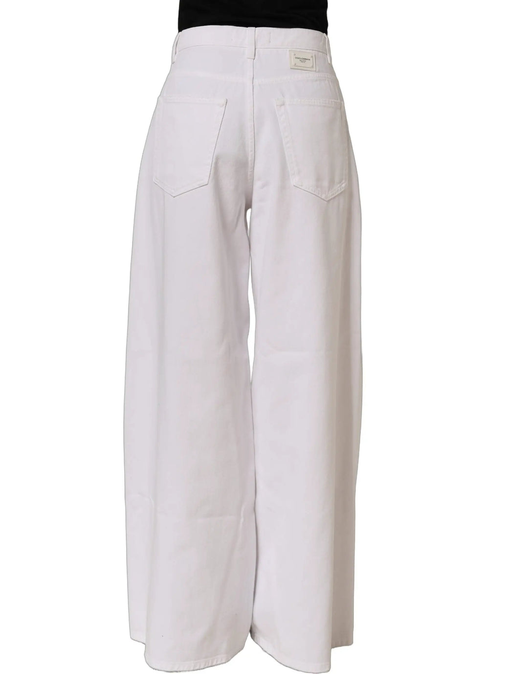 Dolce &amp; Gabbana White Cotton Stretch Wide Leg Denim Jeans