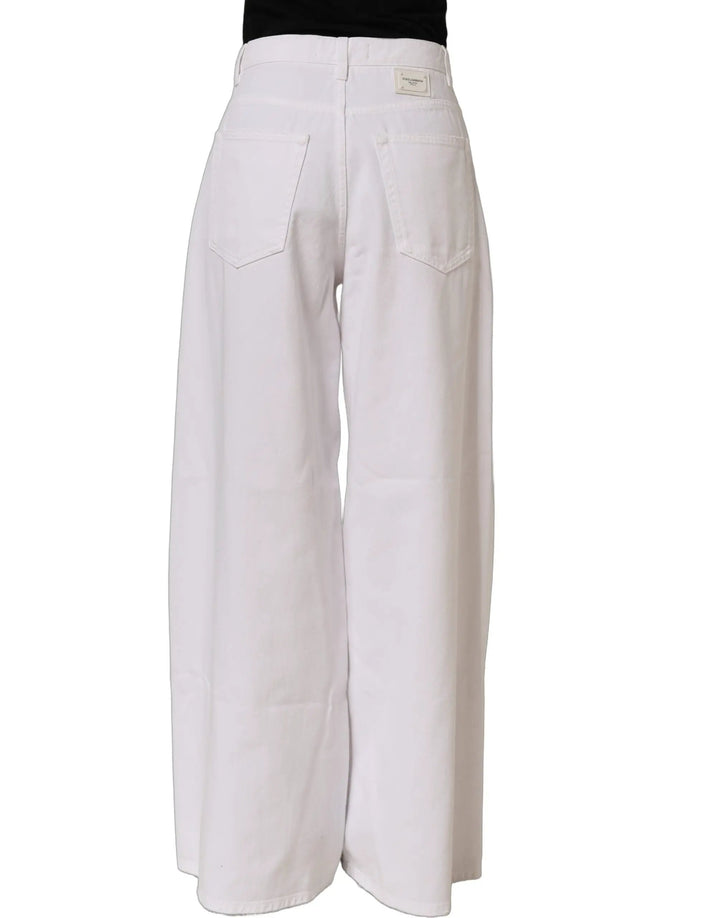 Dolce &amp; Gabbana White Cotton Stretch Wide Leg Denim Jeans