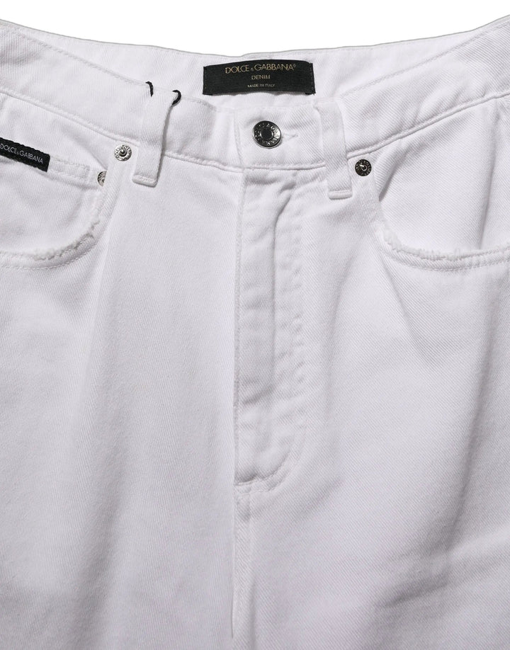 Dolce &amp; Gabbana White Cotton Stretch Wide Leg Denim Jeans
