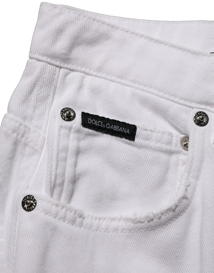 Dolce &amp; Gabbana White Cotton Stretch Wide Leg Denim Jeans