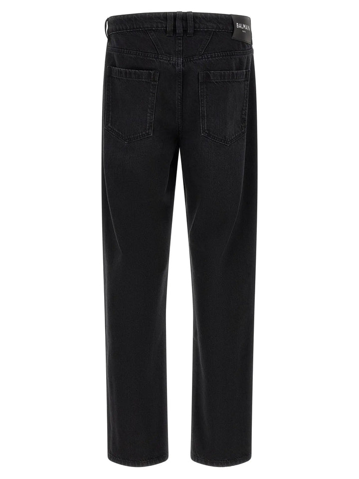Balmain Black Cotton Straight-Leg Jeans