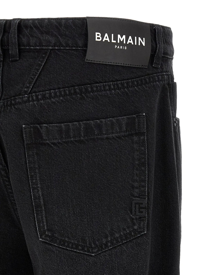 Balmain Black Cotton Straight-Leg Jeans