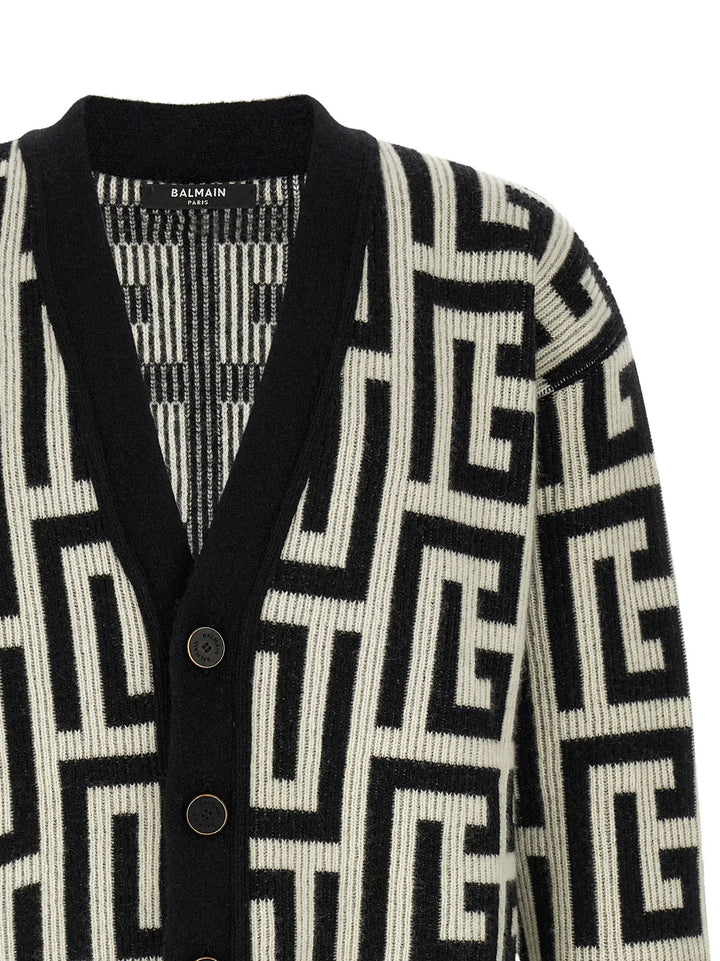 Balmain Bicolor Merino Wool Cardigan