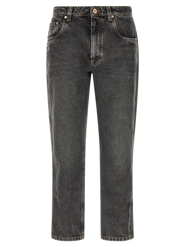 Brunello Cucinelli Gray Cotton Straight-Leg Jeans