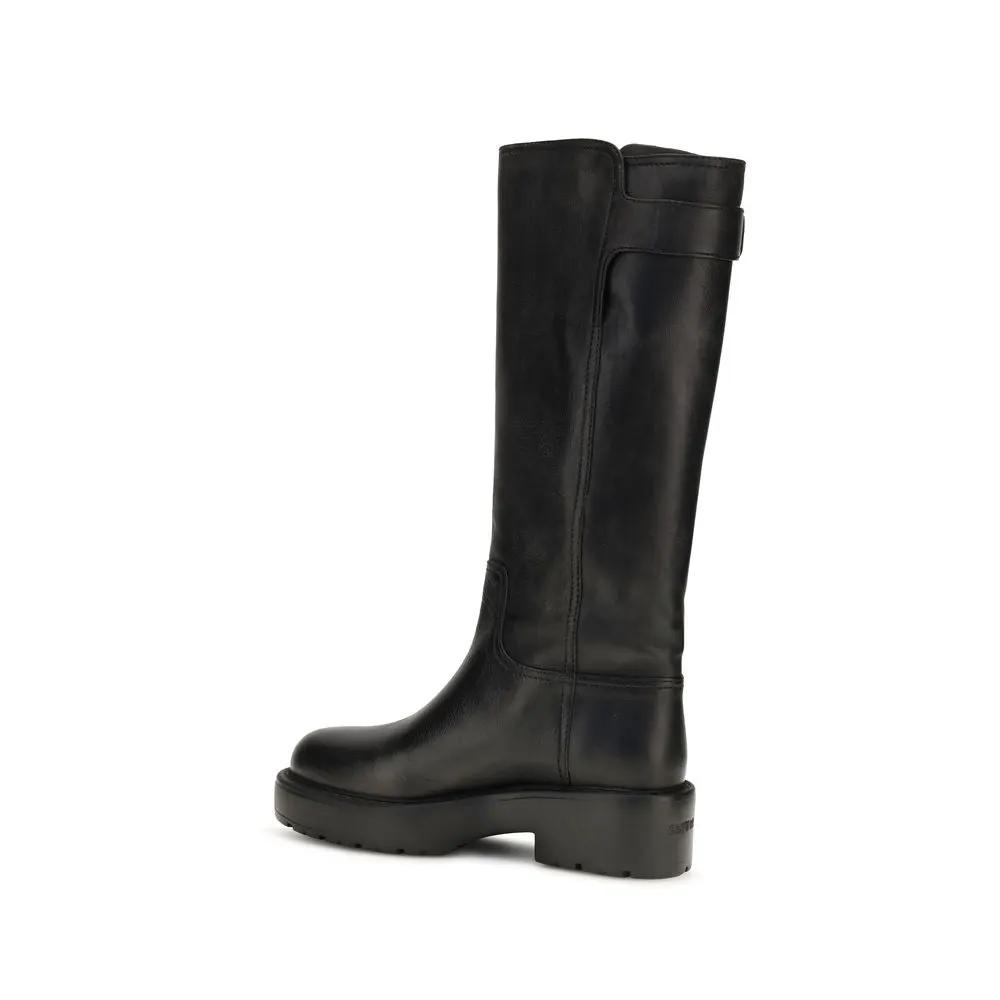 Miu Miu Black Calf Leather Bos Taurus Flat Boots