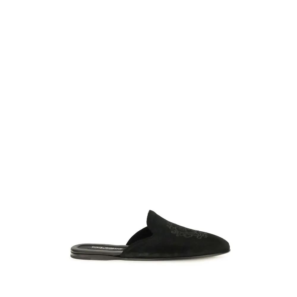 Dolce &amp; Gabbana Black Calf Leather Bos Taurus Mules