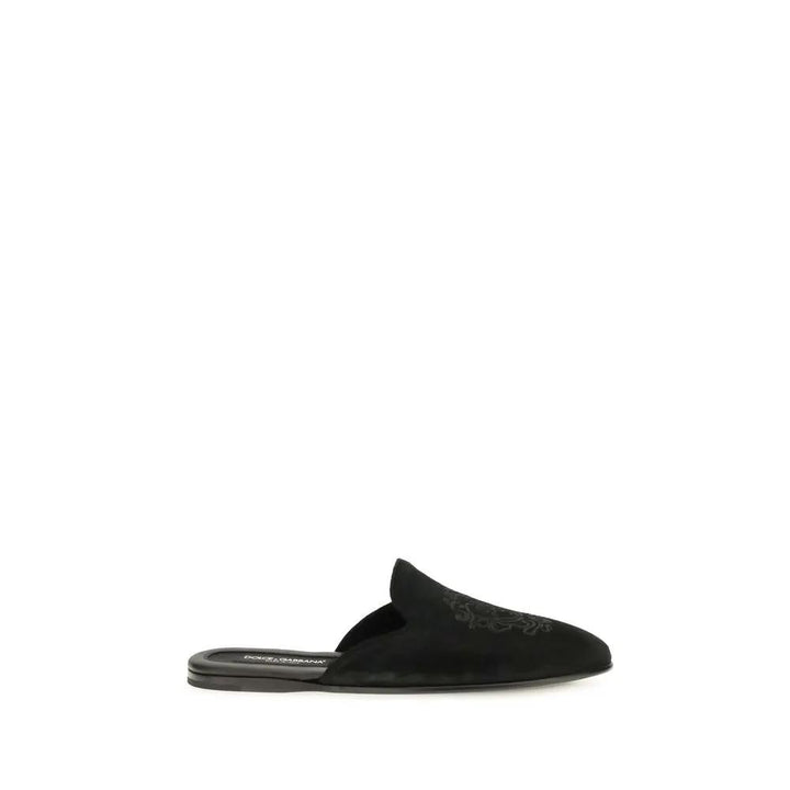 Dolce &amp; Gabbana Black Calf Leather Bos Taurus Mules